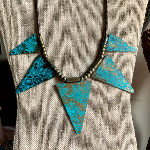 Handmade Brass Patina Triangle/Pyramid Necklace - Picture 2 of 7